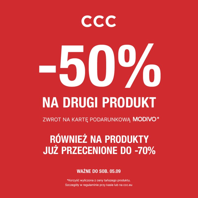 -50% na drugi produkt w CCC! Zapraszamy do Galerii Veneda.