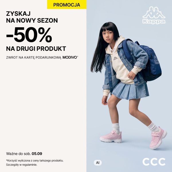 Teraz w CCC -50% na drugi tańszy produkt ze zwrotem na Kartę Podarunkową MODIVO! Galeria Veneda