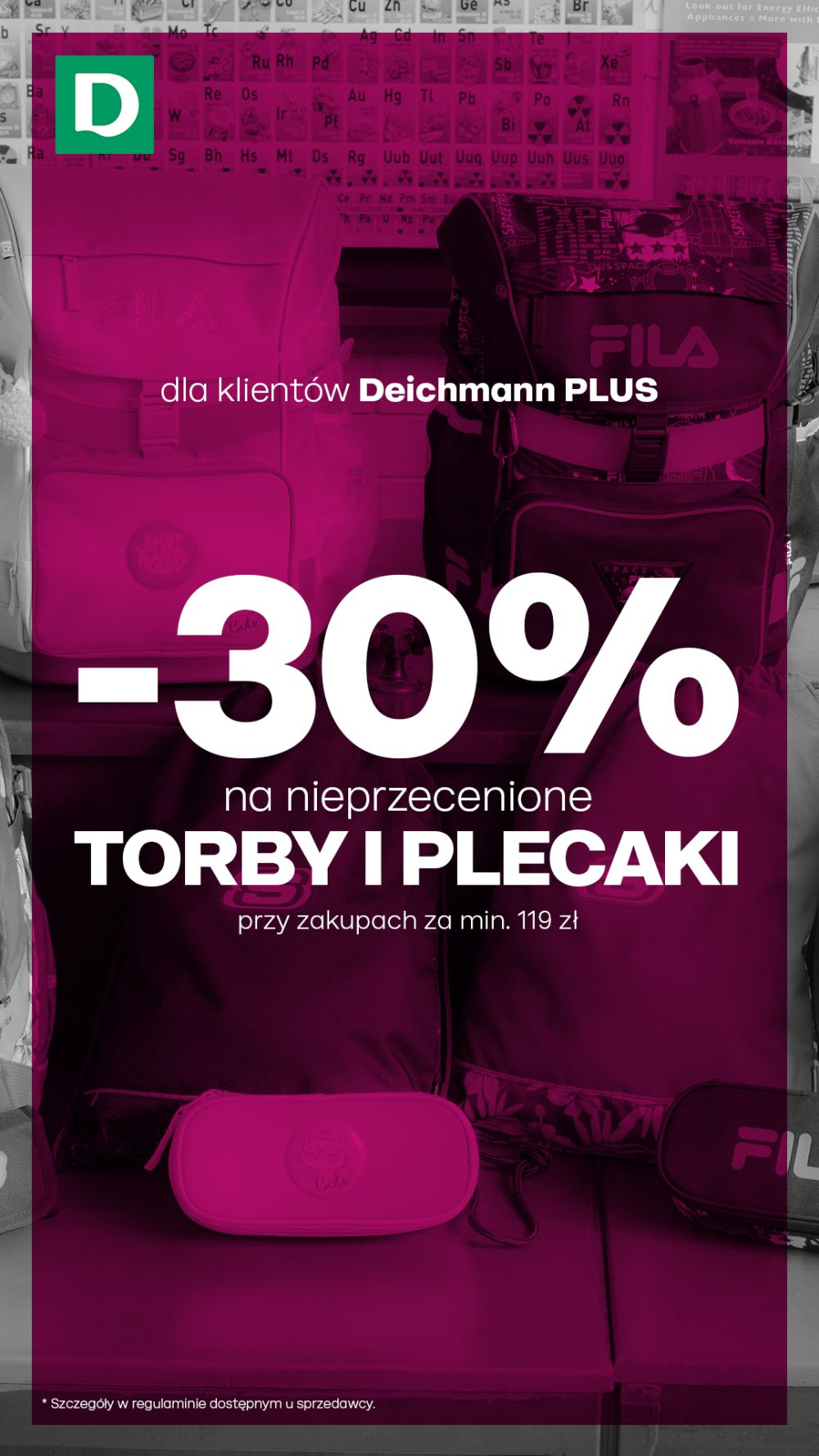 rabat -30% na nieprzecenione torby i plecaki przy zakupach za min. 119 zł.